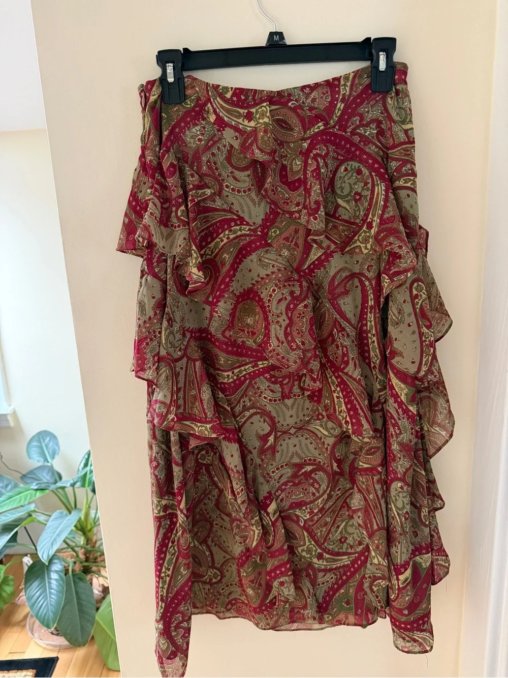 Ralph Lauren Burgundy & Olive Paisley Ruffle Midi Skirt - Picture 4 of 4